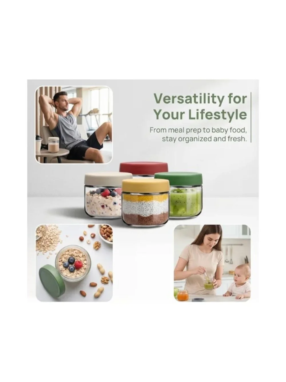 8oz Glass Jars with Lids Airtight Seal 6-Pack Small Food Containers for Snacks